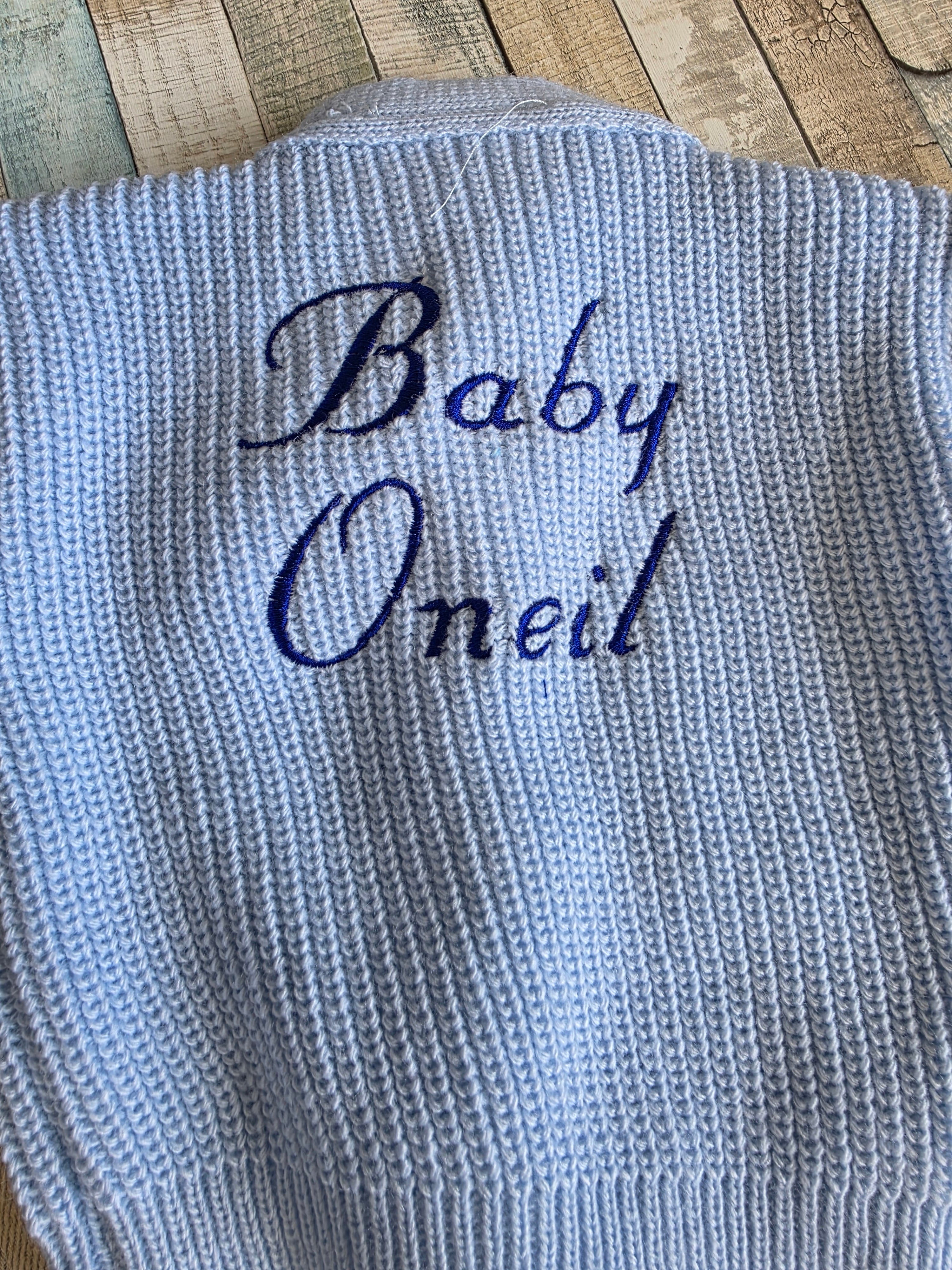 Baby Boys Blue Personalised Baby And Name V Neck Cardigan