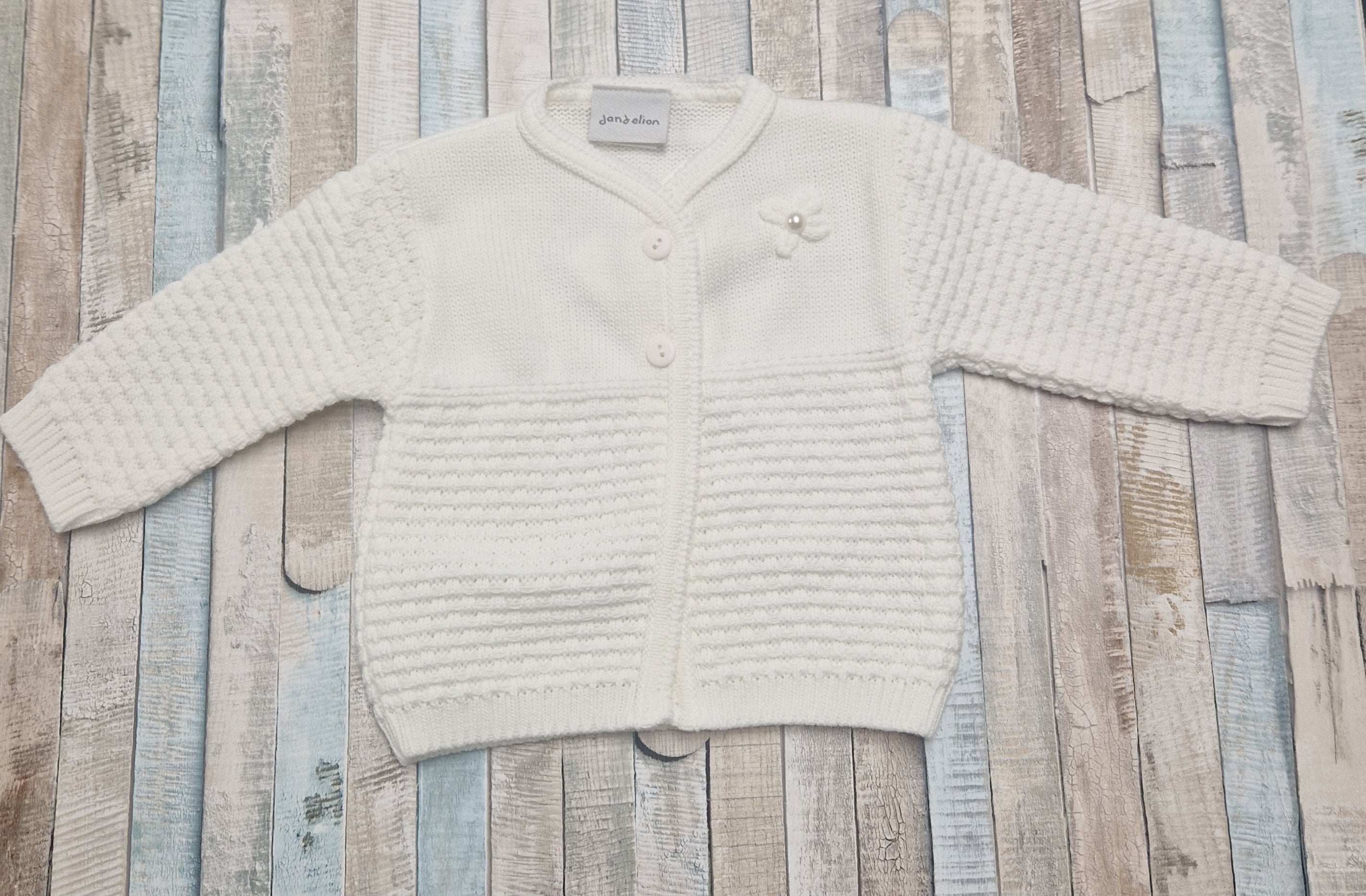 Personalised Baby Girls White Pearl Flower Matinee Cardigan