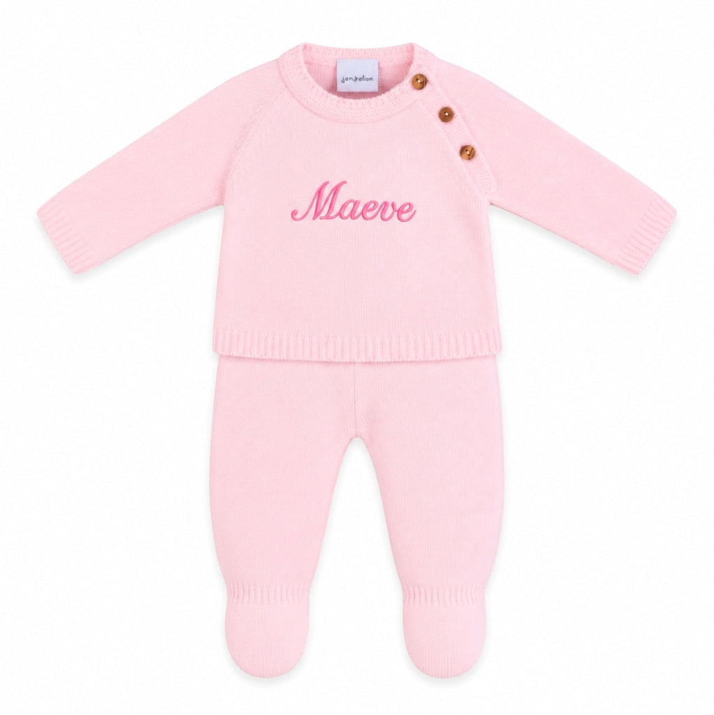 Baby Girls Pink Knitted Personalised 2 Piece Set