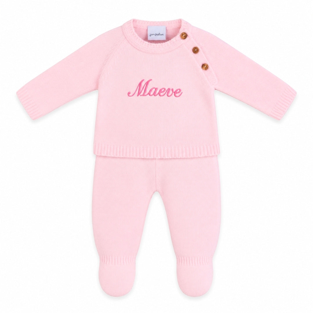 Baby Girls Pink Knitted Personalised 2 Piece Set