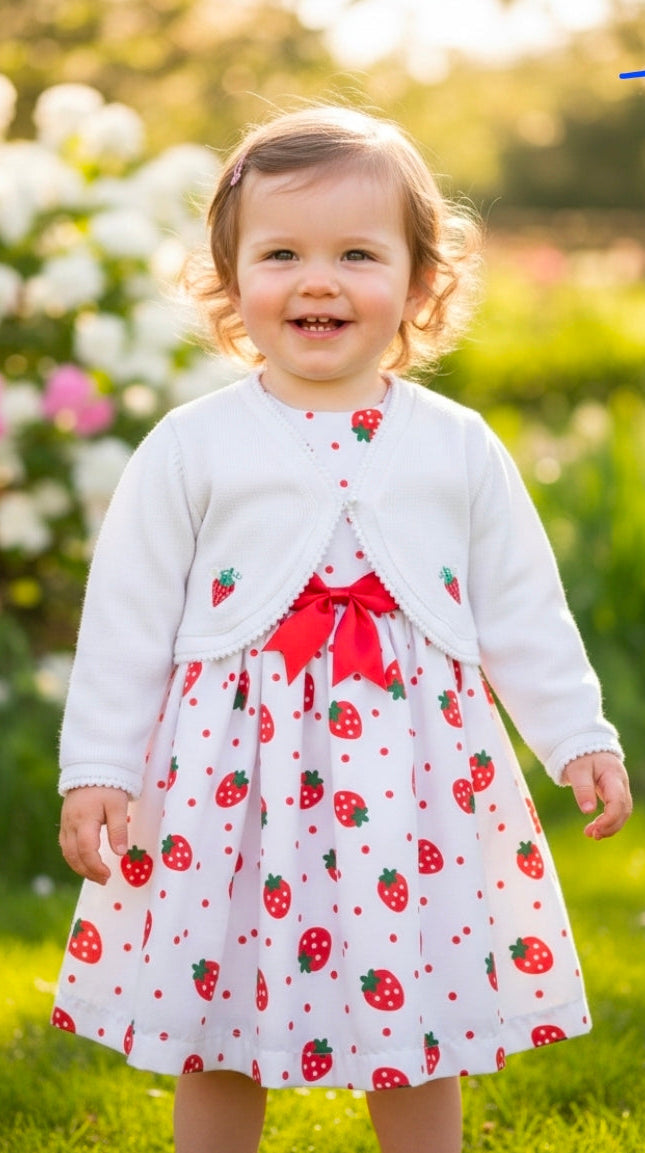Baby Girls Sleeveless White Cotton Strawberry Dress