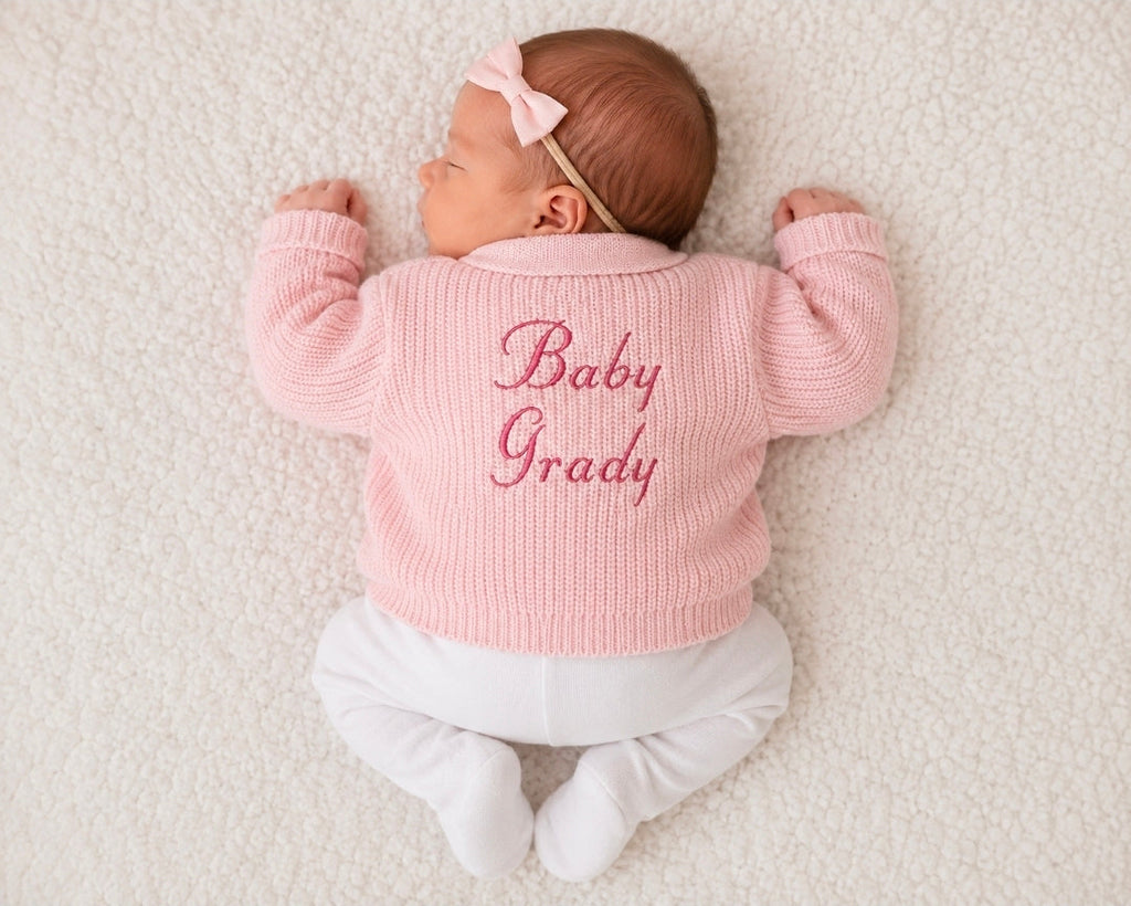 Baby Girls Pink Personalised Baby And Name V Neck Cardigan