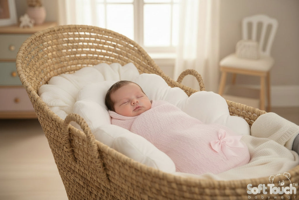 Baby Girls Pink New Cable Style Swaddle With Satin Bow
