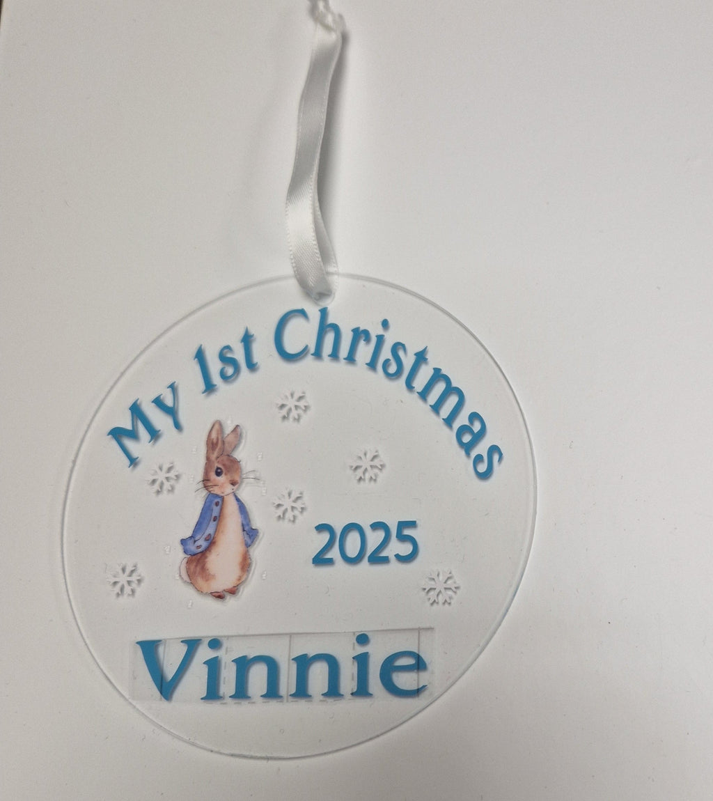 Baby Boys 1st Christmas Personalised Rabbit Disc