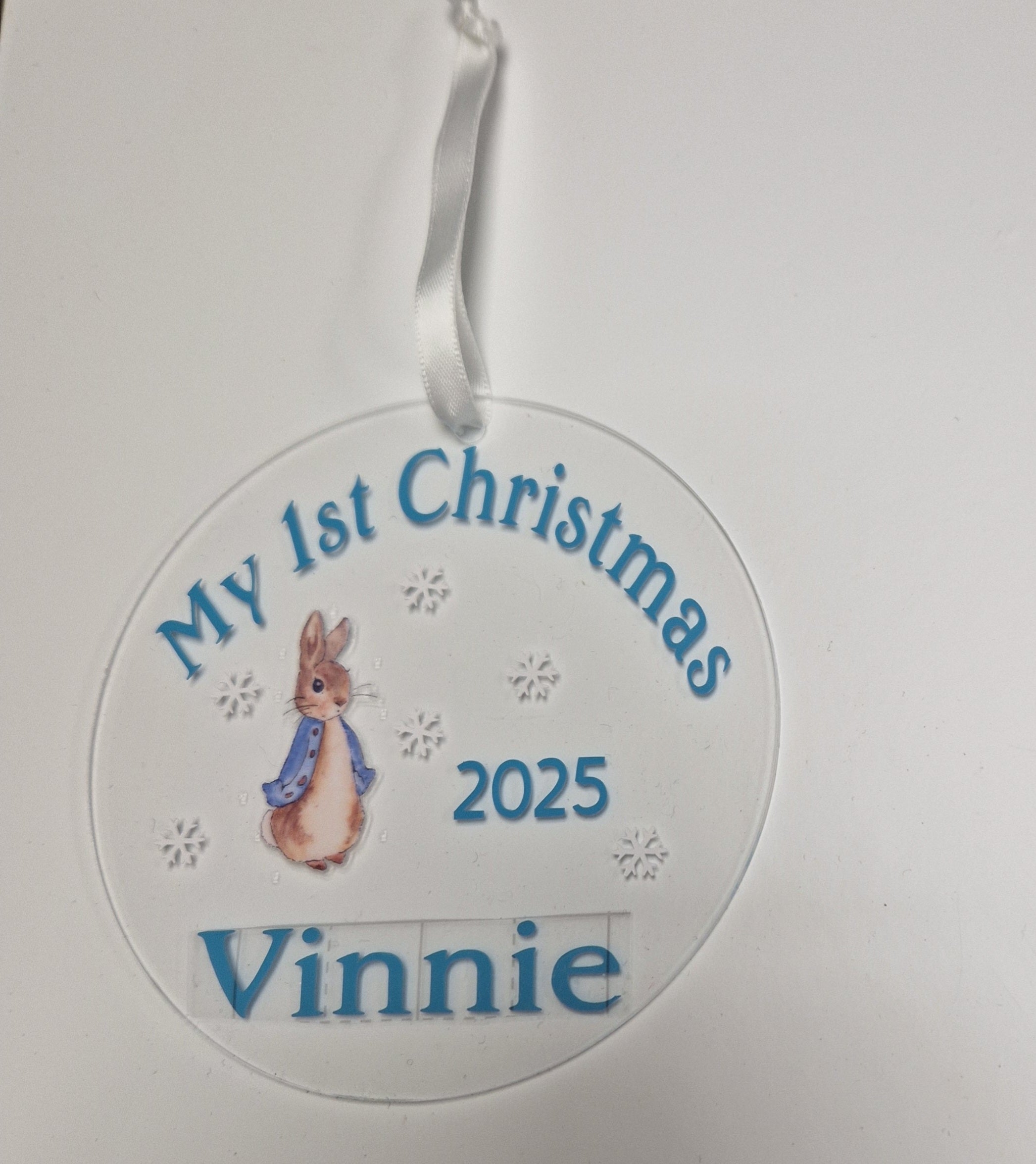 Baby Boys 1st Christmas Personalised Rabbit Disc