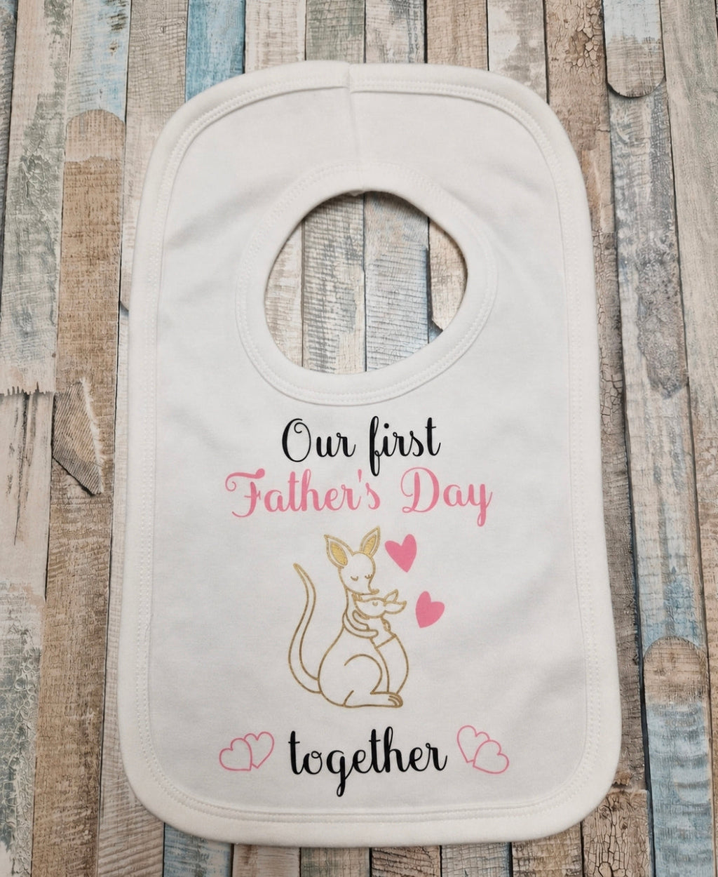 Our First Father's Day Together Kangaroo Design Baby Girls Bib