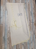Unisex Baby White And Lemon  Knitted Shawl With Lemon Satin Ribbon