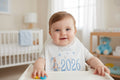 Personalised White Printed Bib With Blue Rabbit Year Born