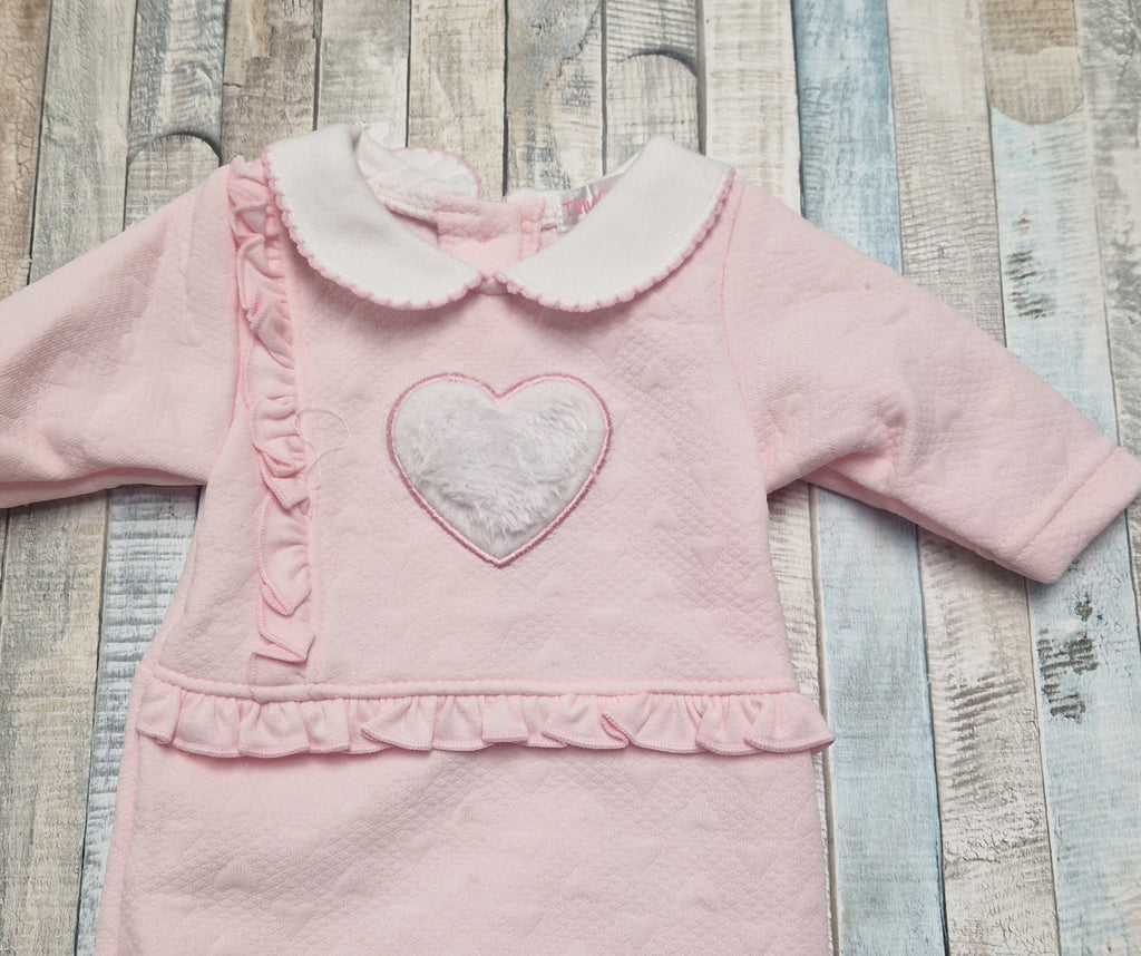 Premature Baby Girls Pink Faux Fur Single Heart Frilled Edge Babygro