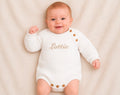 Personalised Unisex Baby White Knitted Long Sleeved Romper