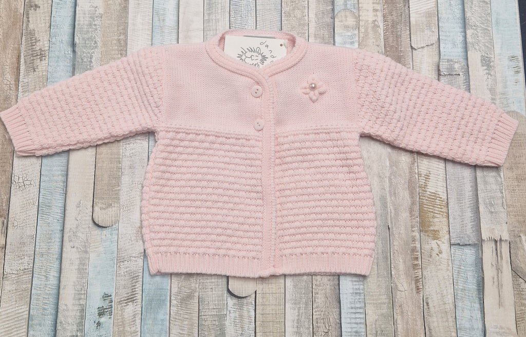 Personalised Baby Girls Pink Pearl Flower Matinee Cardigan