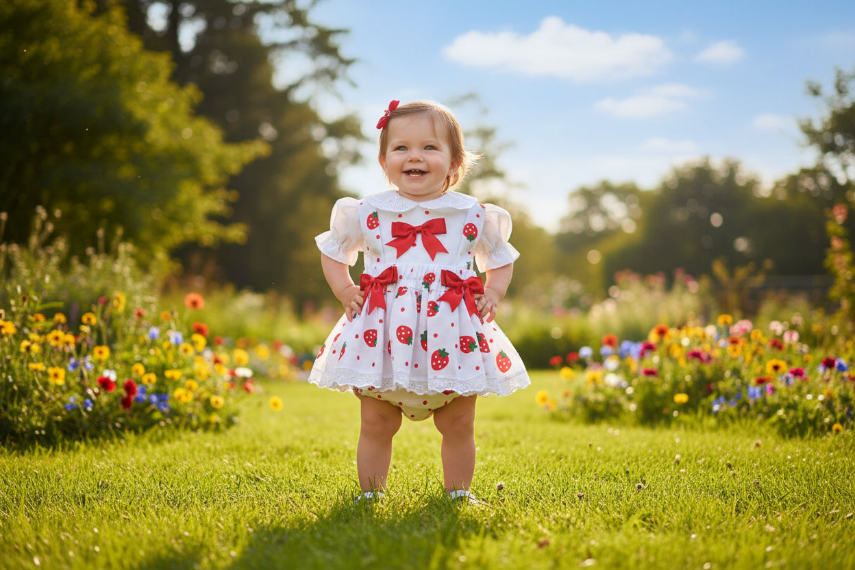 Baby Girls Strawberry Jam Pants With  Short Sleeved White Cotton Blouse Strawberry Design Jam Pants Set
