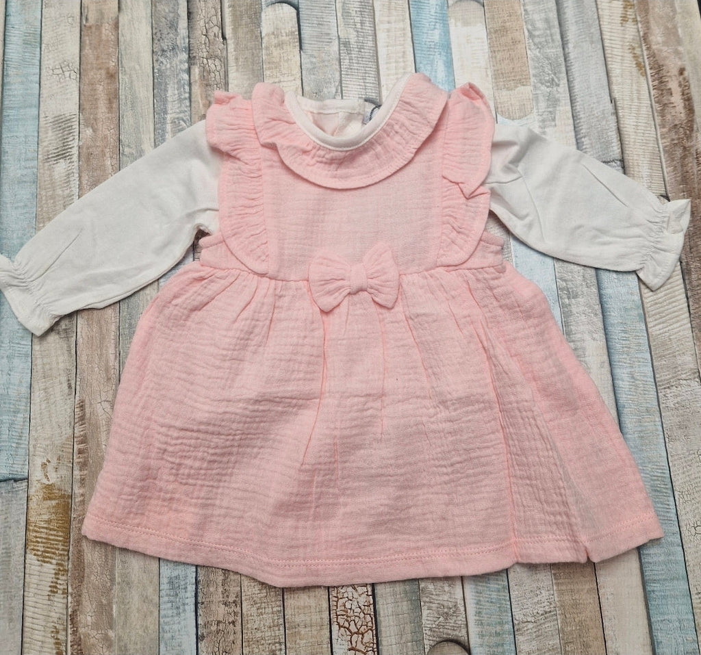 Baby Girls Pink And White 2 Piece Dress Set