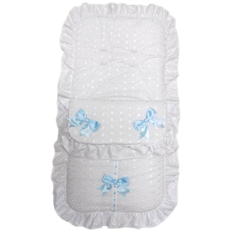 Baby Boys White And Blue Embroidered Broderie Anglaise Universal Pushchair Footmuff/Cosytoes